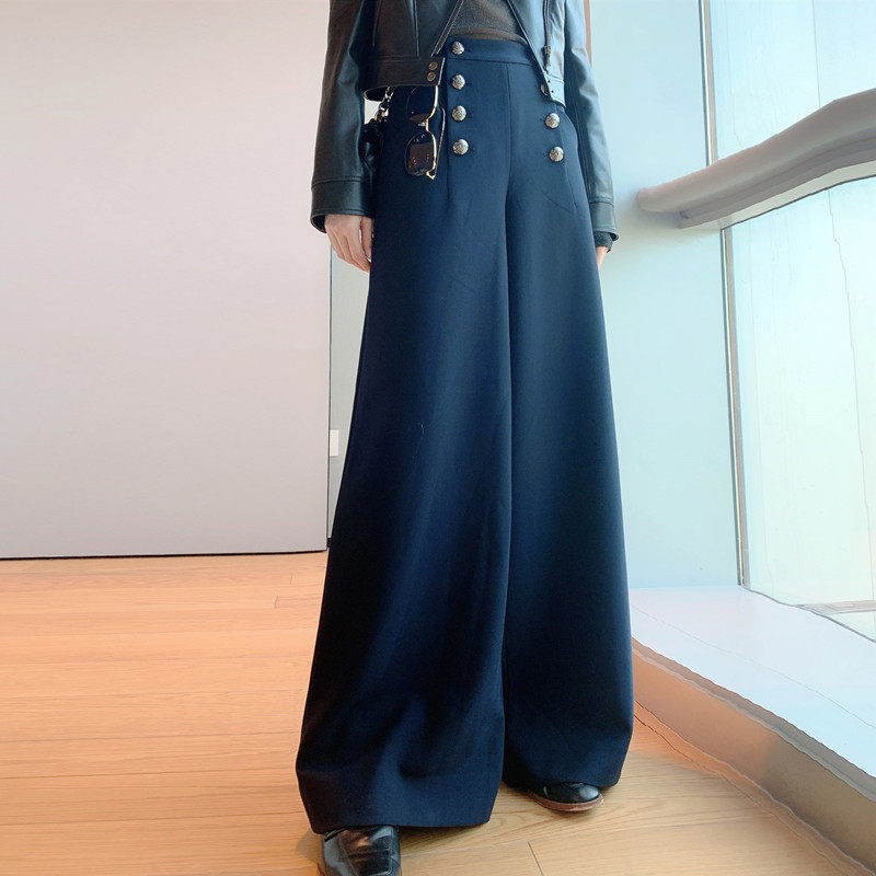 阿玛施旗舰店官网正品2020秋季新款百搭休闲时尚高腰双排扣阔腿裤