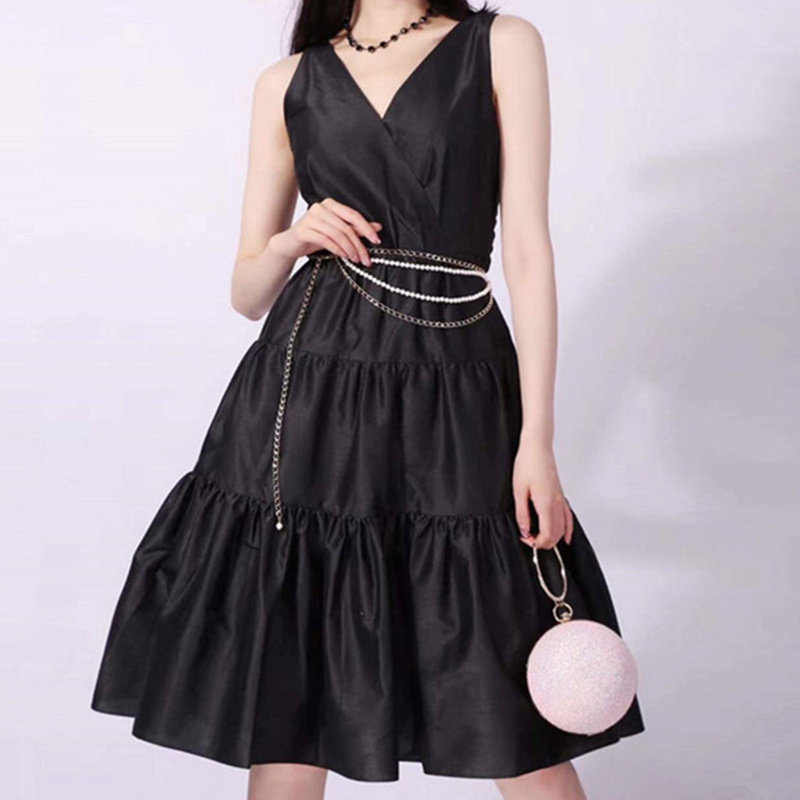 阿玛施旗舰店官网正品2020夏季新款V领无袖公主连衣裙蛋糕蓬蓬裙