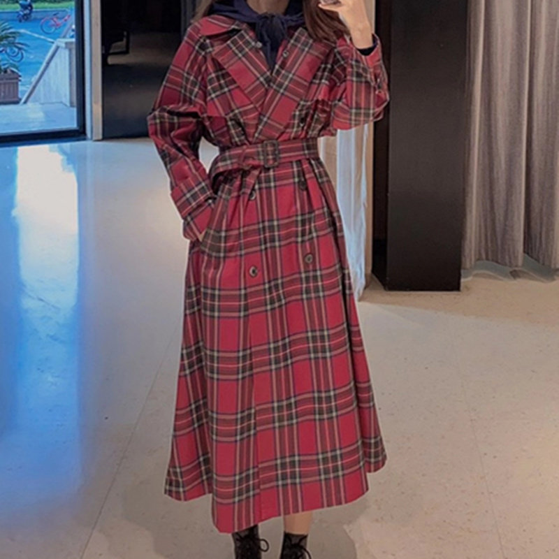 阿玛施旗舰店官网正品2020秋季新款百搭休闲气质格子风衣外套修身