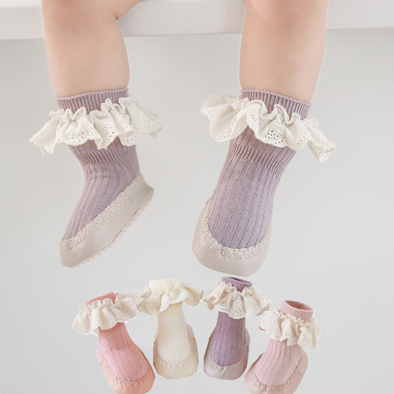 婴儿鞋袜春秋女宝宝公主学步室内防滑软底儿童地板袜花边秋冬袜子
