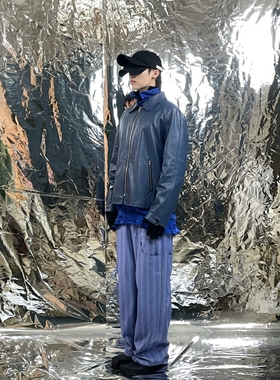 Pointless 23FW原创设计感百搭条纹长短错位直筒宽松休闲长裤秋冬