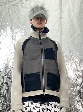 Pointless 24SS 设计感欧根纱独立口袋拼接高领休闲夹克外套男女