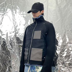 Pointless 24SS 设计感欧根纱独立口袋拼接高领休闲夹克外套男女