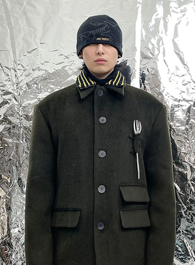 Pointless 24SS 原创简约时尚高级感百搭叉子翻领羊绒保暖外套男