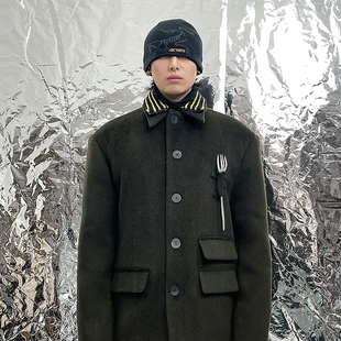 Pointless 24SS 原创简约时尚高级感百搭叉子翻领羊绒保暖外套男