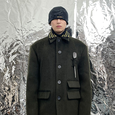 Pointless羊毛叉子多口袋大衣