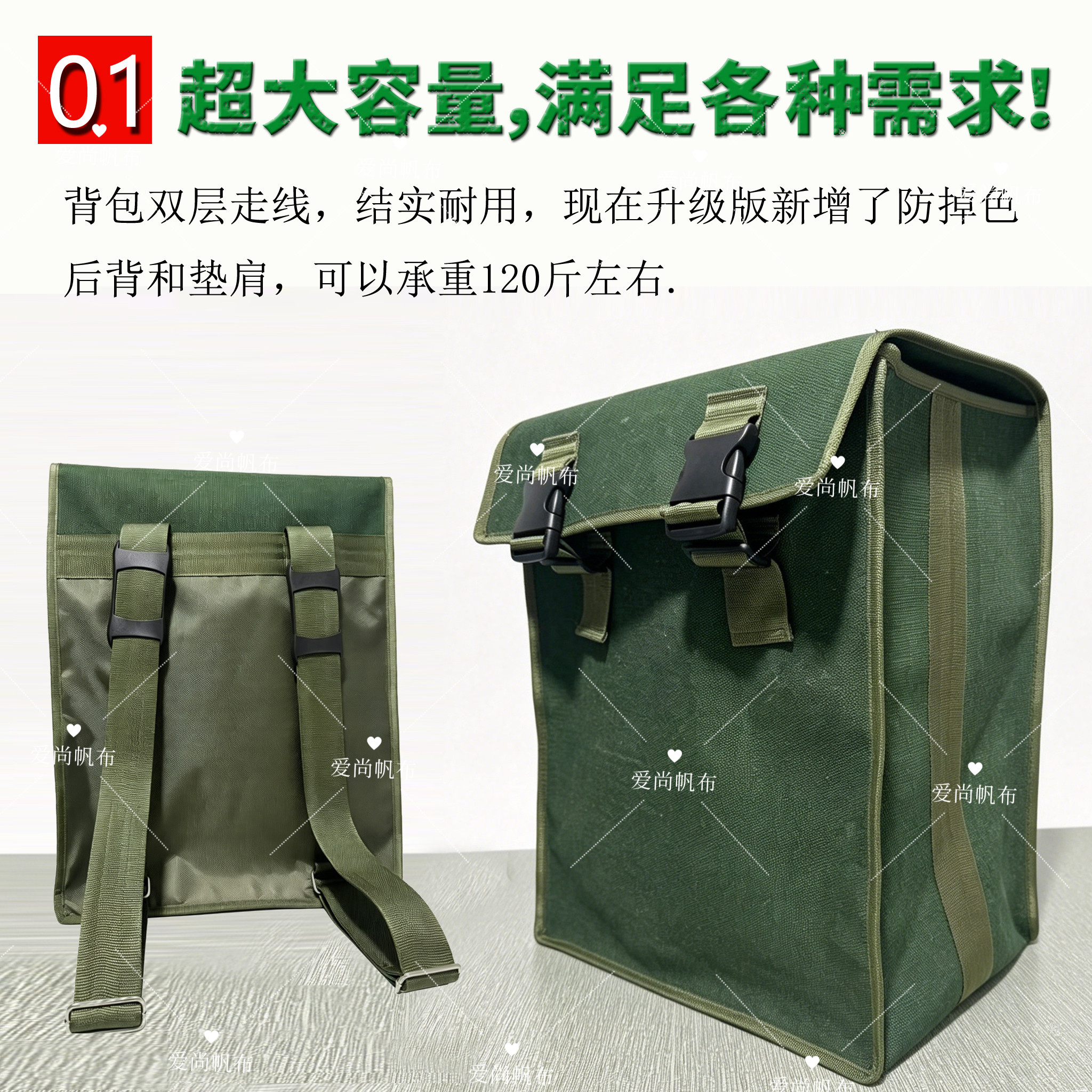 帆布工具双肩背包加厚耐磨大容量