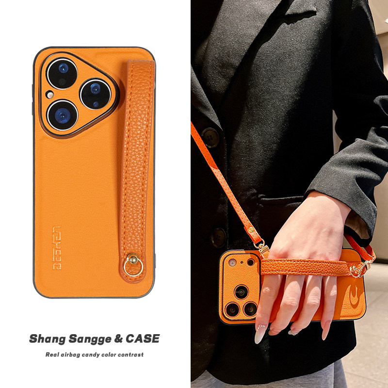 简约橙色皮纹腕带适用华为Pura80手机壳P70Pro保护套P80Ultra斜跨背带P60全包P50硅胶防摔P40小众P30高级感女,3C数码配件,手机保护套/壳,淘宝优惠券,粉丝福利购,淘宝优惠卷
