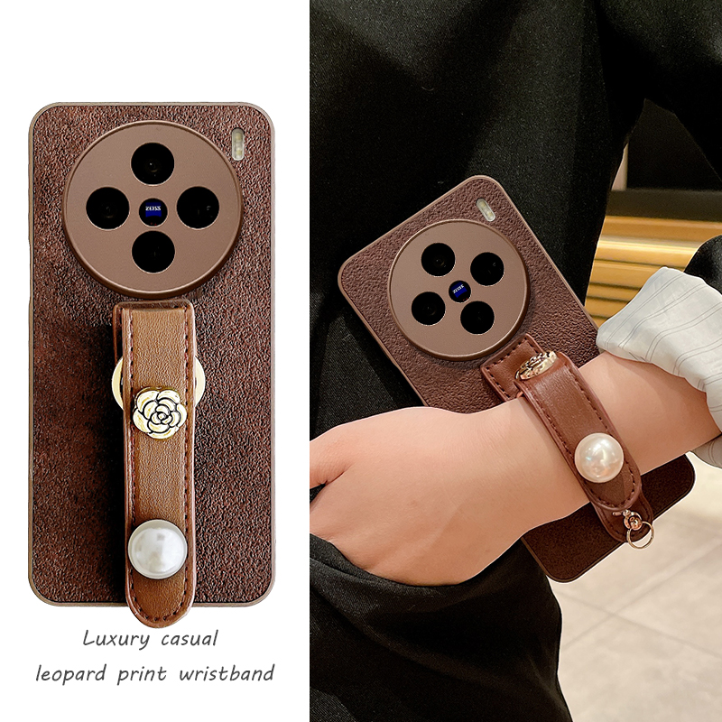 月坑纹山茶花珍珠腕带适用于vivoX200手机壳vivoX300Pro新款复古X100S镜头全包X90斜跨背带X80防摔外壳X70女