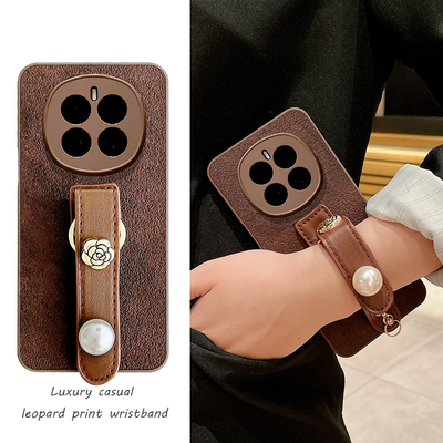 月坑纹山茶花珍珠腕带适用华为荣耀magic7手机壳magic8新款复古6镜头全包5Pro斜跨可背4防摔X70外壳X60女X50