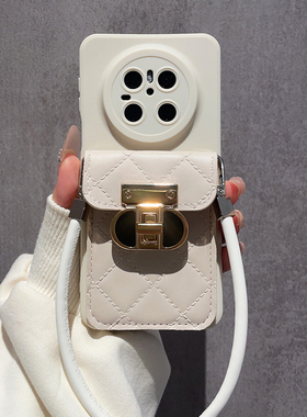 小香风白色菱格卡包适用华为Mate80手机壳Mate70Pro保护套新款mete60软全包50斜跨背包式40硅胶防摔Max女Air