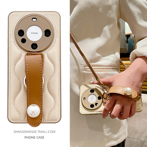 立体波浪珍珠腕带适用华为mate80Pro手机壳mate70保护套mete60新款防摔50镜头全包40斜跨ProMax背带小香风女