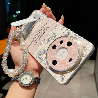 皮质素描山茶花适用华为mate80手机壳mate80Pro新款支架mete70镜头全包60轻奢50小香风40防摔30外壳Max女Air