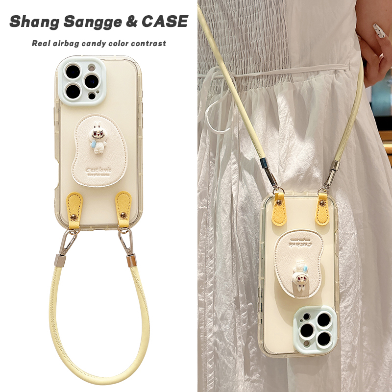 多巴胺小怪兽支架适用于苹果17Promax手机壳iPhone16Pro新款果冻15可手提14斜跨绳背带13全包防摔12保护套11