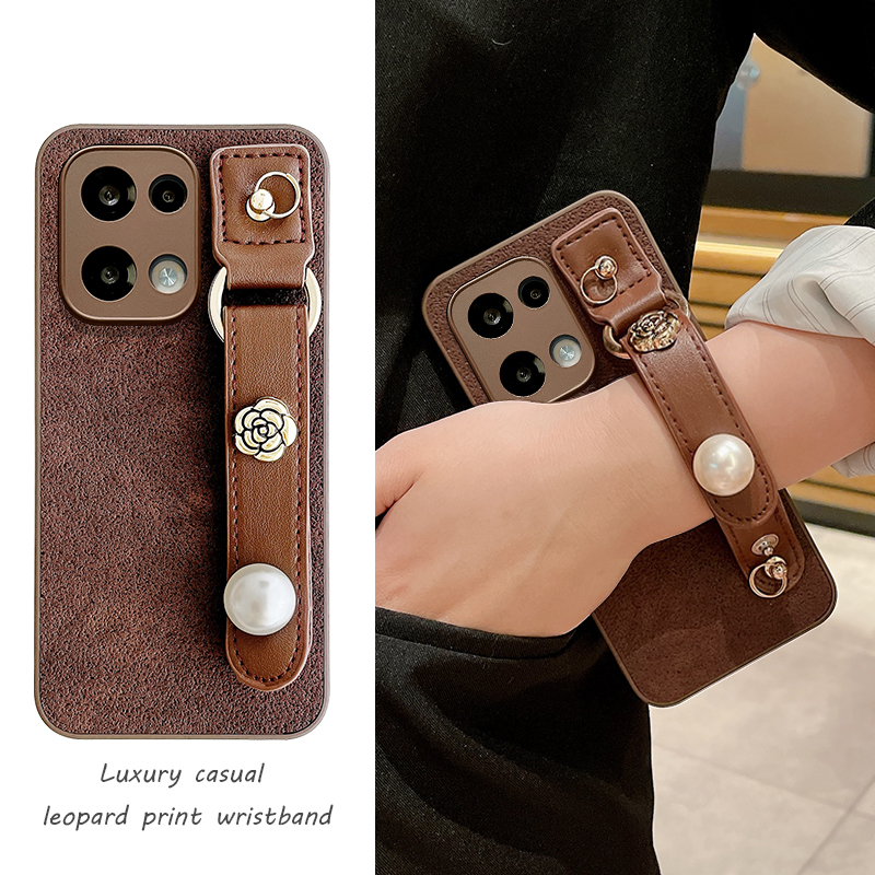 月坑纹山茶花珍珠腕带适用于OPPOReno14手机壳OPPOReno13新款复古Reno12Pro镜头11全包10斜跨背带9防摔8女7/6