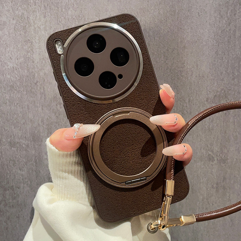 月坑纹皮质深咖色适用vivoX300手机壳X200Pro新款360度旋转金属支架X100S保护套X90复古X80高级感Ultra全包软,3C数码配件,手机保护套/壳,淘宝优惠券,粉丝福利购,淘宝优惠卷