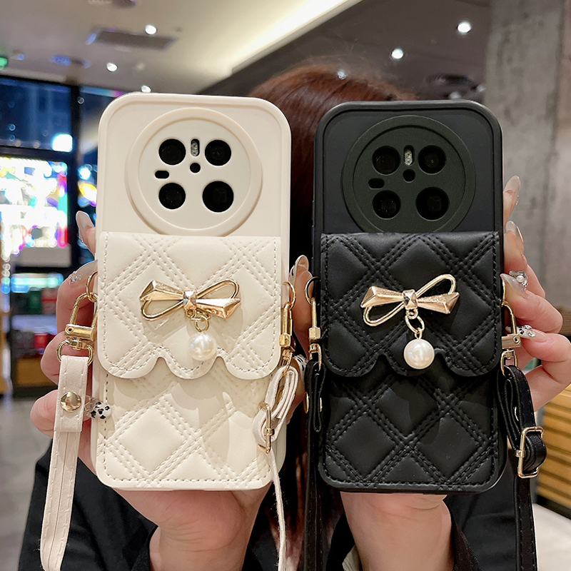 蝴蝶结零钱卡包适用于华为mate70手机壳mate60Pro斜跨背带式mete50新款软壳mt40小香风高级感m30女款全包防摔