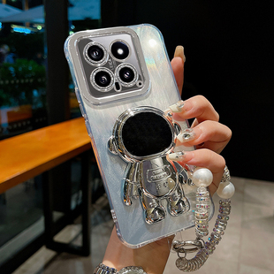 羽纱银色太空人支架适用于小米15手机壳14Pro保护套13全包镜头膜12高级感宇航员11防摔外壳12X女12S简约时尚