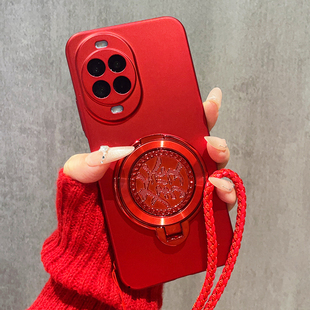 新年款发财旋转支架适用华为nova15手机壳nova14中国红nove13Pro磨砂12超薄硬壳11保护套10全包9防摔ultra女