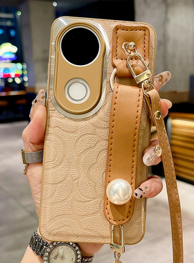 皮质山茶花适用vivoS50手机壳S30Promini保护套S20珍珠腕带S19Pro斜跨背带S18全包S17防摔S16高级感S15女S12