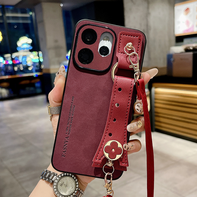 羊巴皮红色腕带适用OPPOReno15手机壳Reno14保护套新款Reno13Pro斜跨背带12全包镜头11硅胶防摔10外壳9女款8