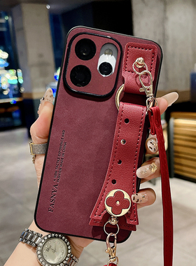 羊巴皮红色腕带适用OPPOReno15手机壳Reno14保护套新款Reno13Pro斜跨背带12全包镜头11硅胶防摔10外壳9女款8