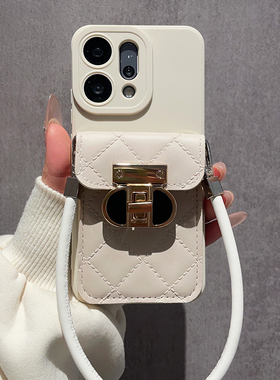 小香风白色菱格卡包适用OPPOReno14手机壳Reno15新款纯色13Pro软壳12全包11斜跨10背包式9高级感8防摔7女款6