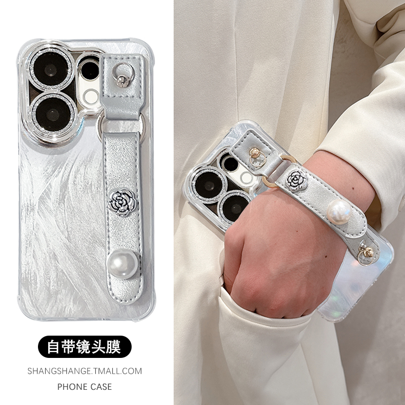 羽纱银色山茶花珍珠腕带适用于vivos30手机壳s20保护套s19Pro全包s18镜头膜s17斜跨背带s16挂绳s15高级s12女