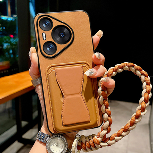 羊巴皮支架卡包适用于华为P80Pro手机壳Pura70新款P80Ultra保护套p60镜头全包p50复古p40高级感p30防摔外壳女