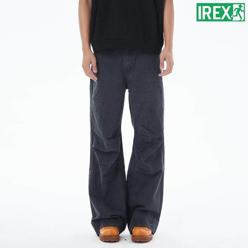 IREX 美式压褶水洗cleanfit牛仔裤男女宽松直筒微喇休闲工装裤潮