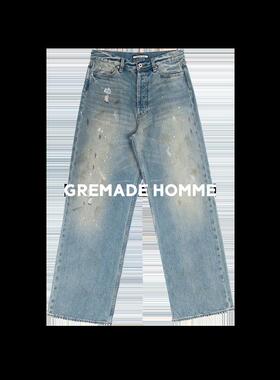 GREMADE 1981M版型天丝混纺喷脏泼墨洗水宽松BAGGY牛仔裤男