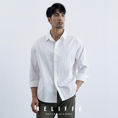 【柔软天丝】设计感美式宽松衬衫男长袖外套休闲纯棉白色衬衣春秋