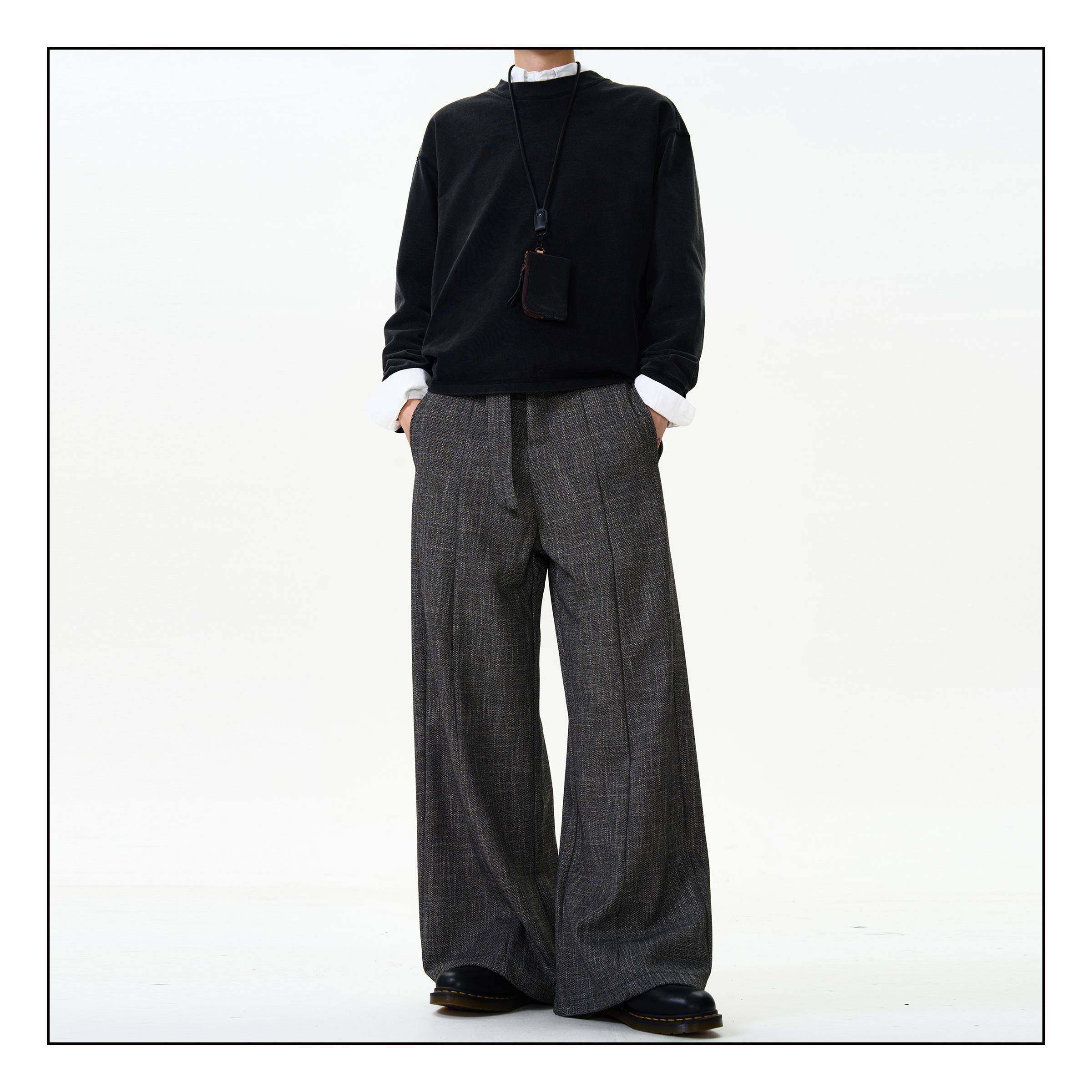 MADWITCH复古老钱风垂感休闲西裤男女宽松花灰纹理高级感直筒裤子