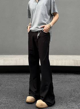 EXTM美式高街cleanfit廓形西裤男女复古直筒微喇vibe黑色休闲长裤