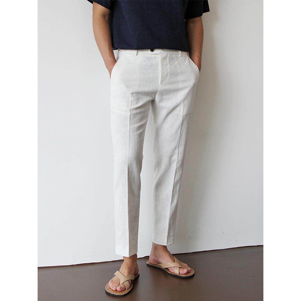 亚麻西裤男白色棉麻料九分裤男士休闲裤透气西装裤子直筒大码秋季