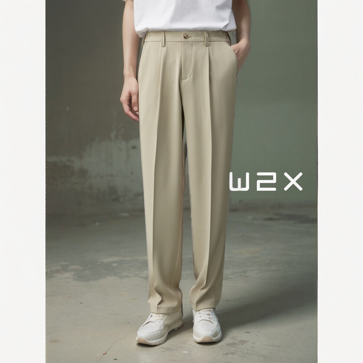 w2x夏季薄款冰丝凉感休闲裤男垂坠感宽松西装裤子男裤长裤子潮流