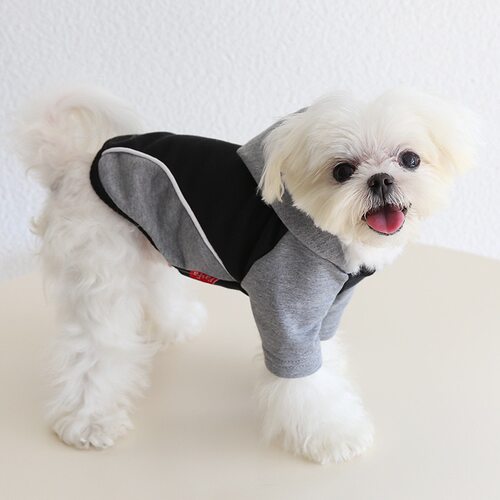 宠物衣服灰黑拼接连帽卫衣可爱小狗狗猫咪服装泰迪狗衣服小型犬服