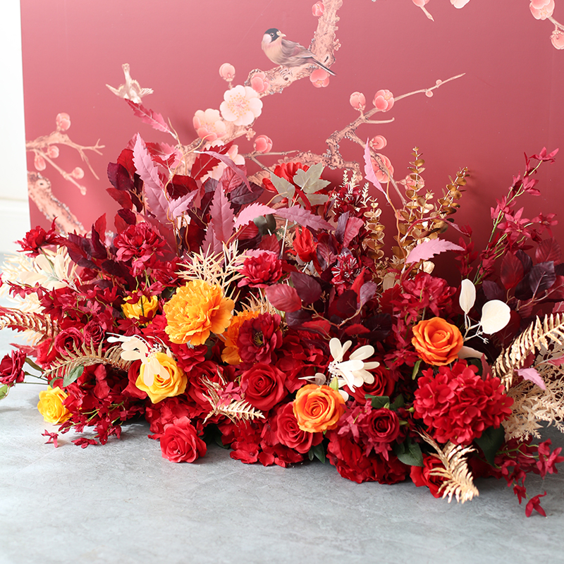 Flowerwall红色仿真花艺引路花