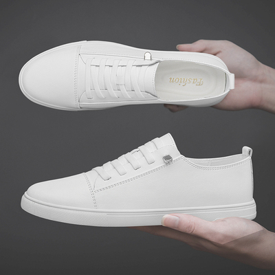 小白鞋男款夏季新款一脚蹬男鞋白色板鞋休闲皮鞋子小码37白0120k