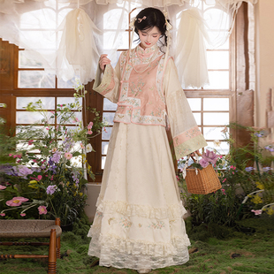 女汉洋折衷 斜襟马甲立领内搭蕾丝半裙清汉套装 浣溪阁 海棠珍珠