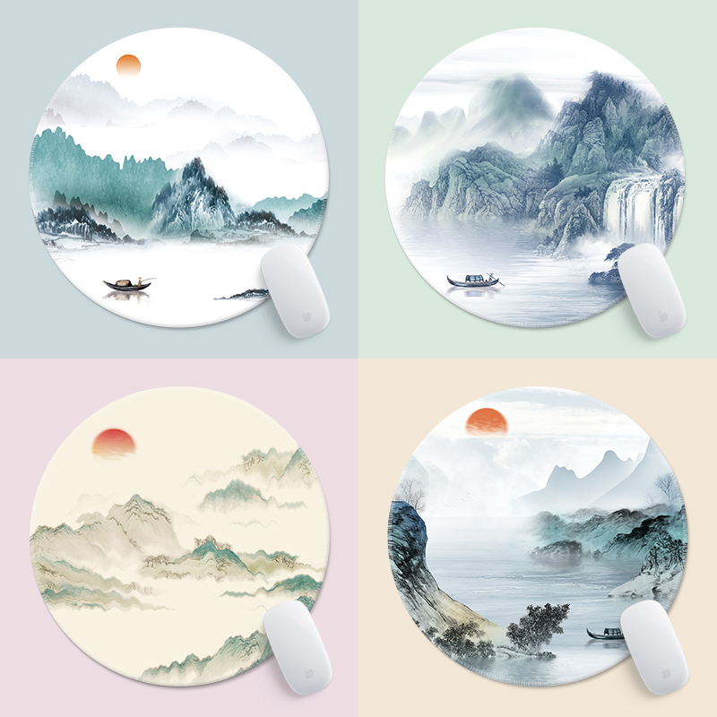 水墨山水画精密锁边滑鼠垫 国风复古滑鼠垫 200x200mm桌面滑鼠垫
