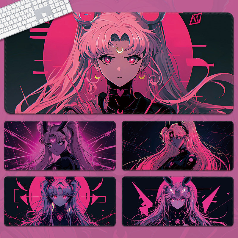 炫酷风大号鼠标垫男女生游戏电脑桌垫紫色美少女战士月夜兔定制