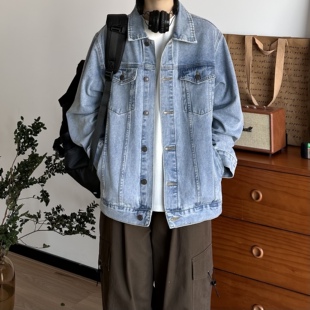 BUTQIU日系复古水洗做旧牛仔外套男女宽松休闲百搭夹克上衣