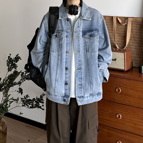 BUTQIU日系通勤少年感水洗做旧牛仔外套男女宽松休闲百搭夹克上衣
