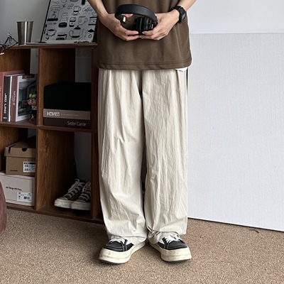 B东日系男装夏秋薄款休闲肌理速干直筒宽松长裤简约伞兵冰丝裤男