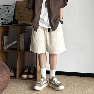 B东日系男装街头日潮休闲裤腰带款薄灯芯绒质感五分短裤工装中裤