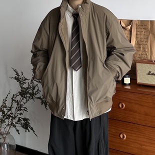 BUTQIU日系冬季工装立领90绒羽绒服男款短款保暖加厚美式夹克