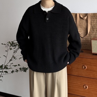 BUTQIU日系高级感痞帅polo领毛衣男情侣慵懒复古长袖翻领针织衫