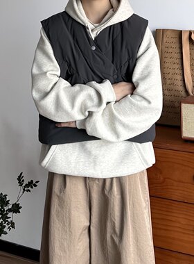 BUTQIU日系复古秋冬不规则设计短款羽绒服马甲无袖男女背心外套