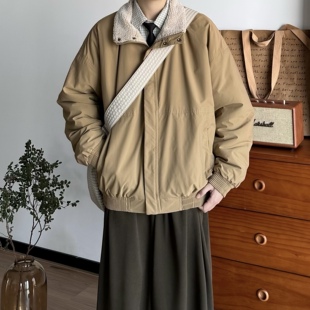 BUTQIU日系复古秋冬新款立领羊羔毛棉服中性男女保暖休闲工装外套